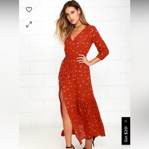 Amuse society kimia rust red floral print maxi dress
